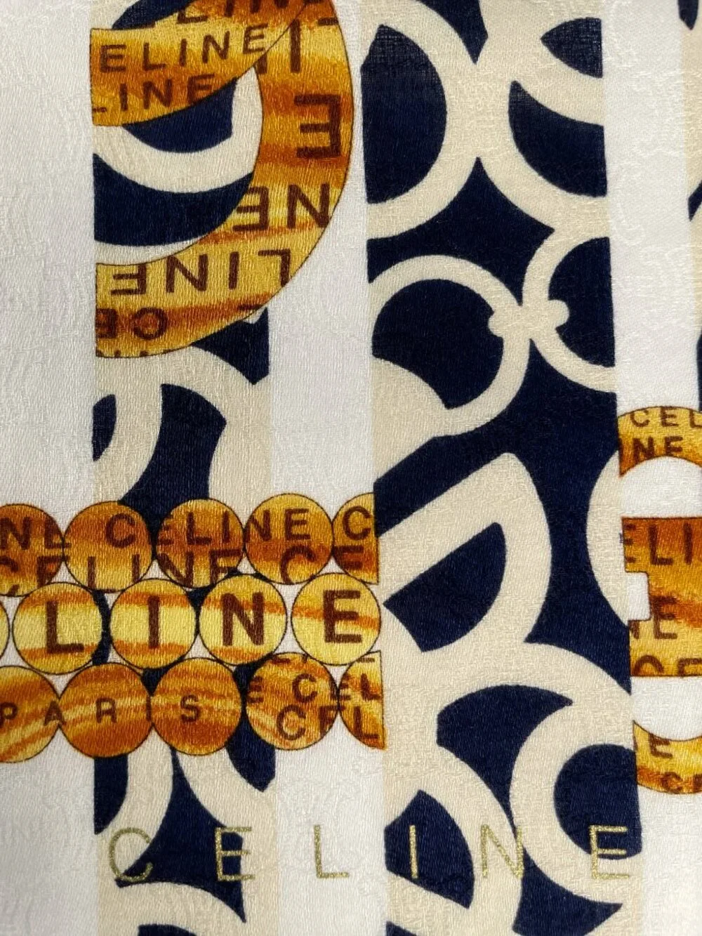 Vintage Celine Paris Monogram Cotton Jacquard Scarf 56 x 56 cm Graphic Logo